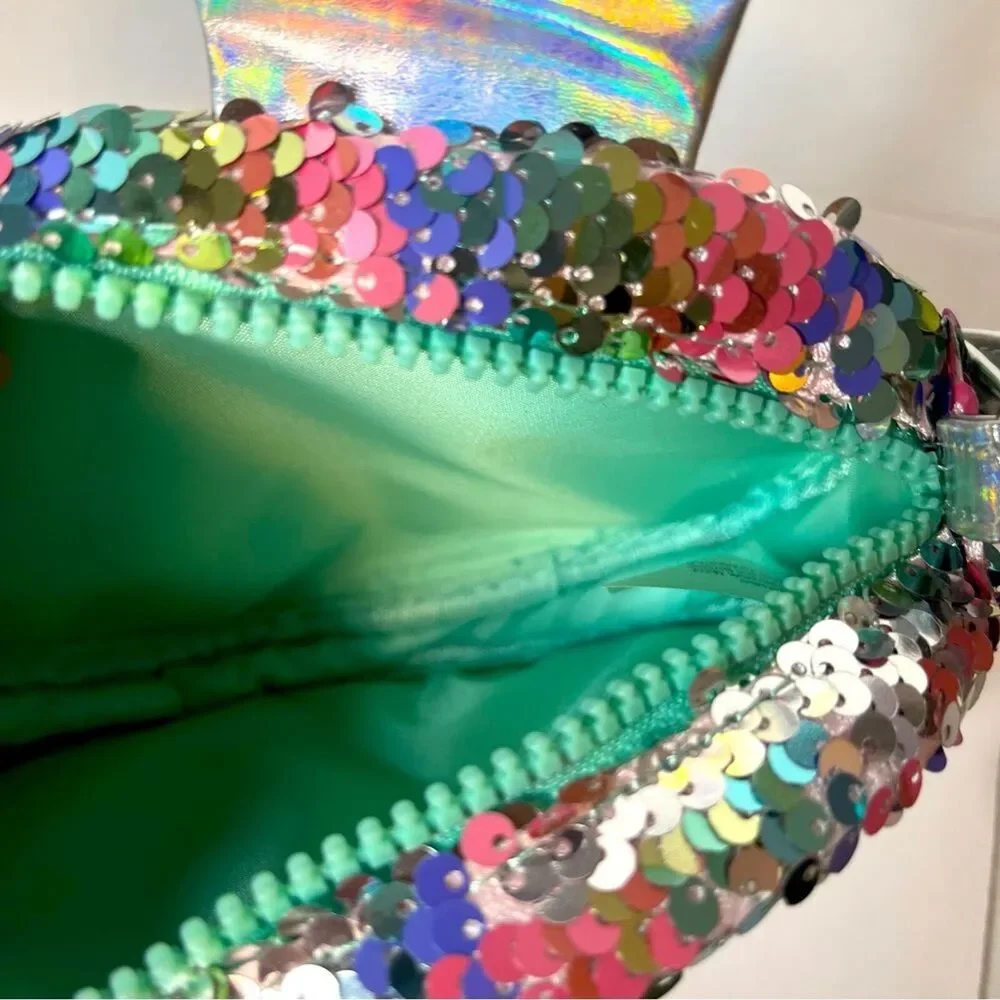 Cat & Jack Girl Easter Bunny Silver Colorful Flip Sequin Crossbody Bag Purse New